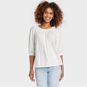 NEW Knox Rose Ruffle Peasant Top Women’s Size Medium White Pullover Shirt